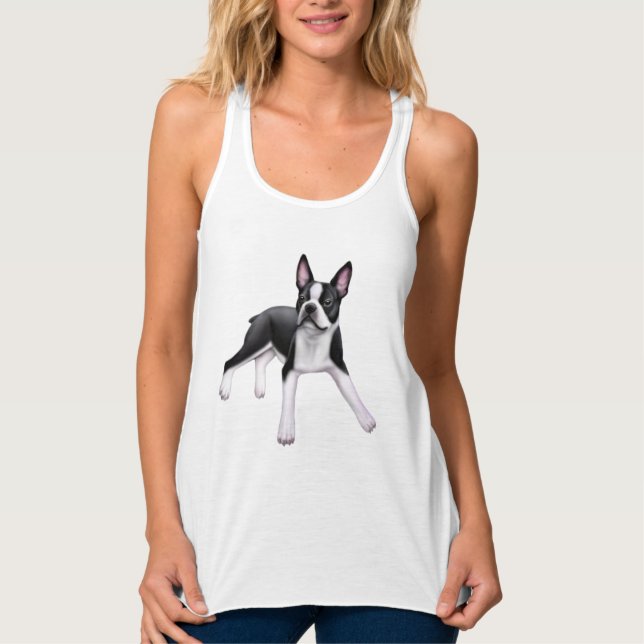 Vänlig Flowy Racerback för Boston Terrierhund tank Linne Med Racerback (Framsida)