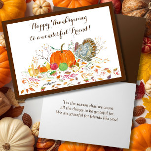 Vänlig Glad Thanksgiving Pumpa Och Kalkon Kort