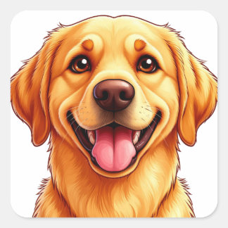 Vänlig Golden Retriever Serieteckning Med Bi Fyrkantigt Klistermärke