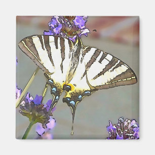 Vanlig Gult Svetsvansar på Lilac Flowers Black O Magnet