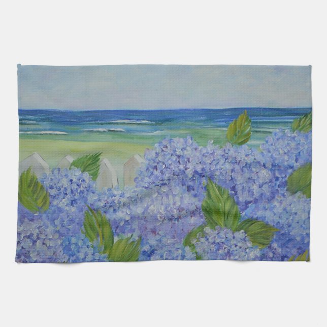 Vanlig hortensia vid havet kökshandduk (Horisontell)