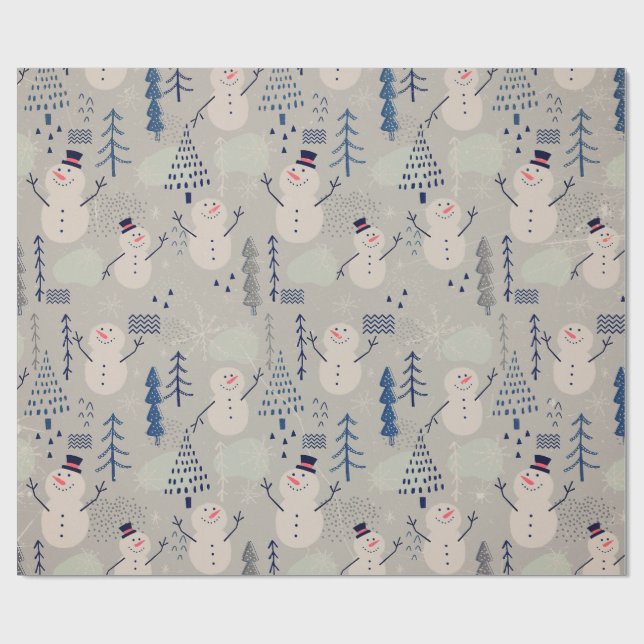 Vänlig liten snöman - grå presentpapper (Platt)