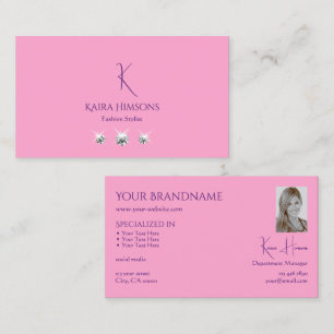 Vanlig Ljus rosa med Monogram Photo och Jewels Visitkort