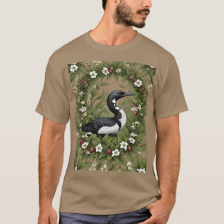 Vanlig loon omgiven av Ladys Slipper Flowers T Shirt
