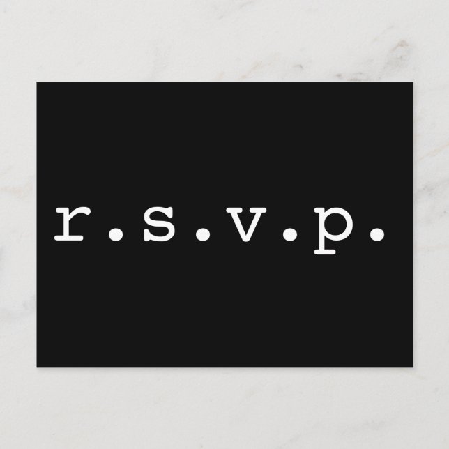 Vanlig, minimalistisk och grundläggande "r.s.v.p." vykort (Framsida)