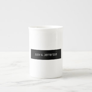 Vanlig, minimalistisk, svart och vit Elegant Benporslin Mugg