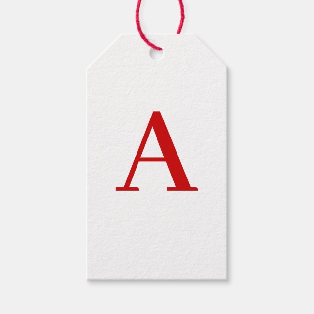 Vanlig Modern Vit Röd Monogram Initial Bokstav Presentetikett (Framsidan)