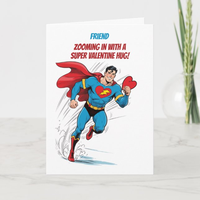 Vänlig Pojke Valentine Superhjälte Kram Kort (Framsida)