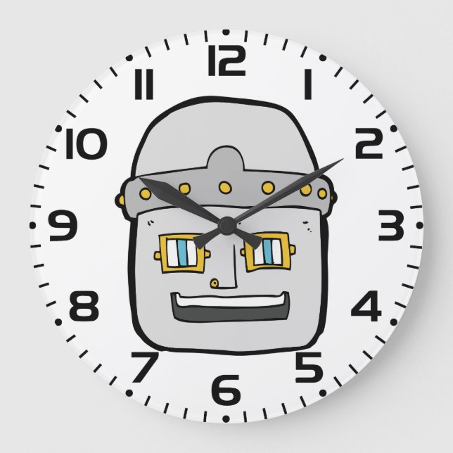 Vänlig silverrobot huvud stor klocka (Framsida)