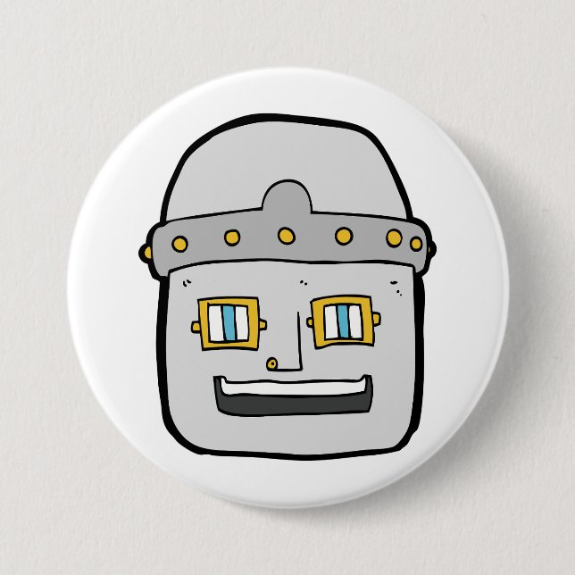 Vänlig silverrobotshuvud knapp (Framsida)