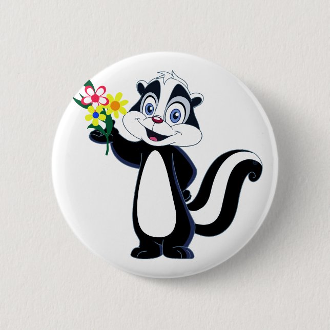 Vänlig Skunk med blommor Knapp (Framsida)