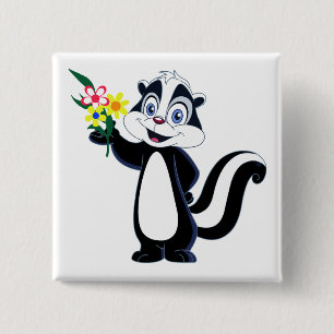 Vänlig Skunk med blommor Knapp