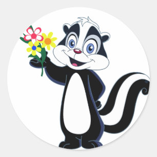 Vänlig Skunk med blommor Runt Klistermärke