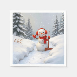 Vänlig snöman med röd skyffel pappersservett