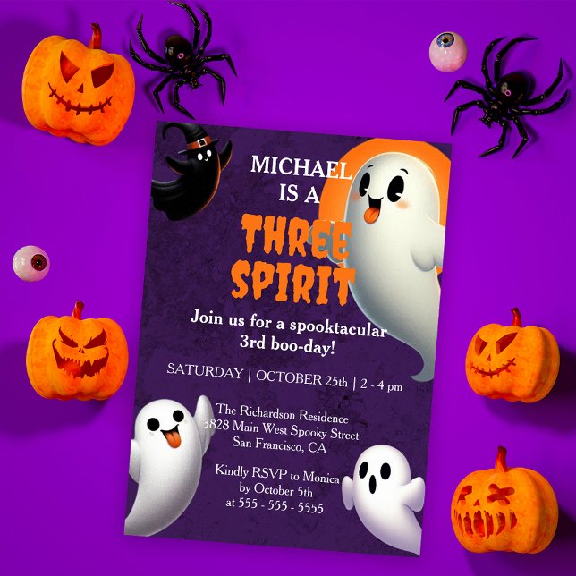 Vänlig Spök Tre Ande Halloween 3-års födelsedag Inbjudningar (Skapare uppladdad)