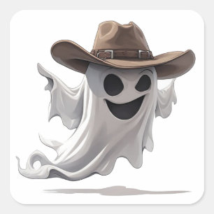 Vänlig spöke som bär cowboyhatt 👻 fyrkantigt klistermärke