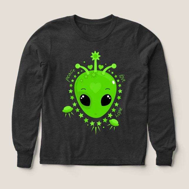 Vänlig utomjordisk fred hopp kärlek utomjording t shirt (Design framsida)