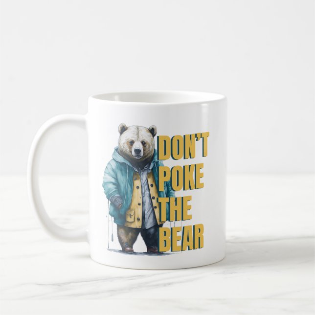 Vänlig varning: "Poke inte Bear Funny Joke" Kaffemugg (Vänster)