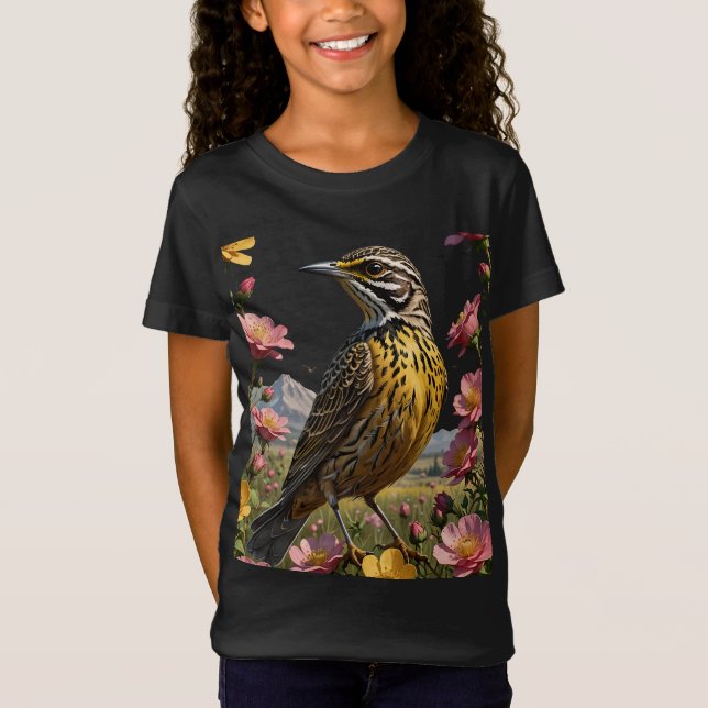 Vanlig västlig ängstrupssångare omgiven av präriel t shirt (Framsida)