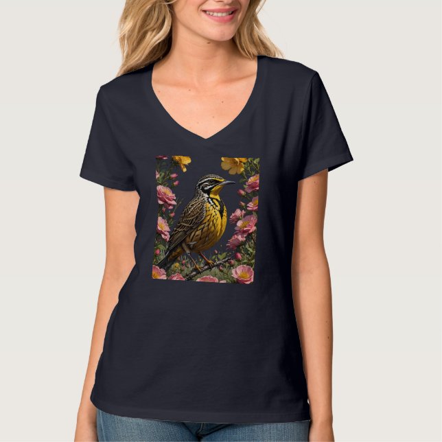 Vanlig västlig ängstrupssångare omgiven av präriel t shirt (Framsida)