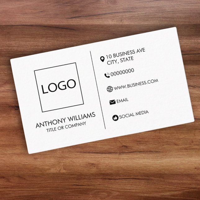 Vanlig, vit mall för allmän design visitkort (classic modern white business card with logo template. Create your own business card.)