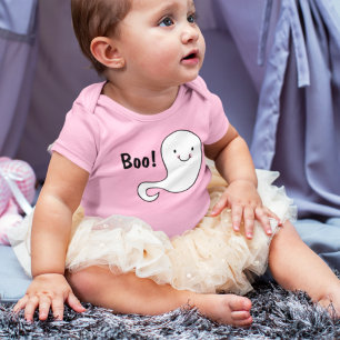 Vänlig Vit Spöke Boo Rosa Baby Halloween T Shirt