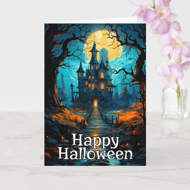 Vänliga gamla hemsökta hus | HAPPY HALLOWEEN Kort (Orkide)