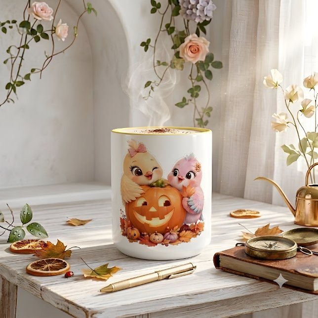Vänliga Halloween-fåglar Pumpamugg Två-Tonad Mugg (Skapare uppladdad)