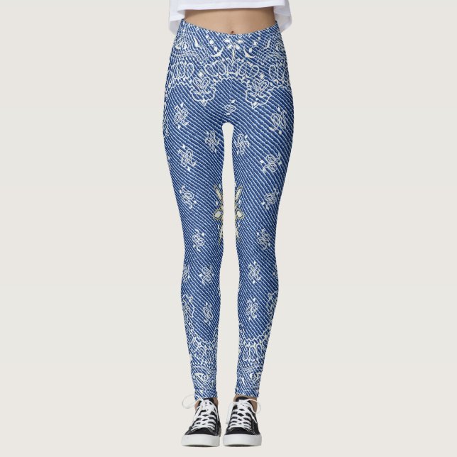 Vanliga Jane Blå Näsduk Leggings (Framsida)