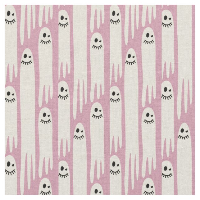 Vänliga spöken på kräm och rosa – Halloween-mönste Tyg (Närbild)