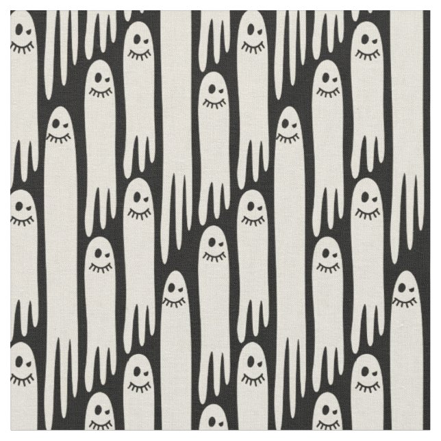 Vänliga spöken på kräm och svart - Halloween Tyg (Närbild)