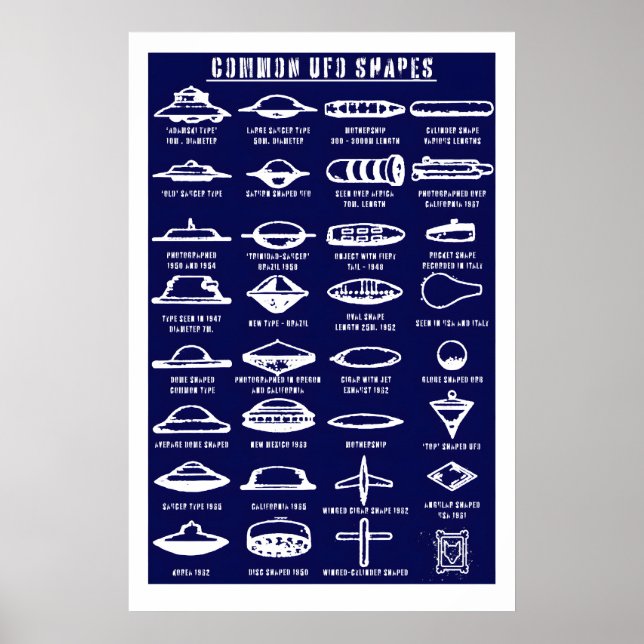 Vanliga UFO-former Konsttryck Sci-Fi Flygande Tall Poster (Framsidan)