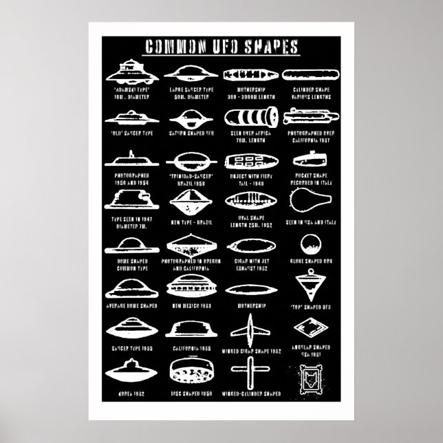 Vanliga UFO-former Konsttryck Sci-Fi Flygande Tall Poster (Framsidan)