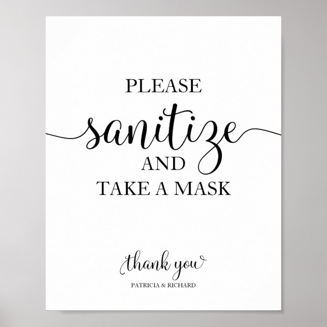 Vänligen Desinficera Och Ta En Mask Bröllopsskylt Poster (Framsidan)