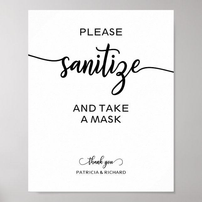 Vänligen Desinficera Och Ta En Mask Bröllopsskylt Poster (Framsidan)