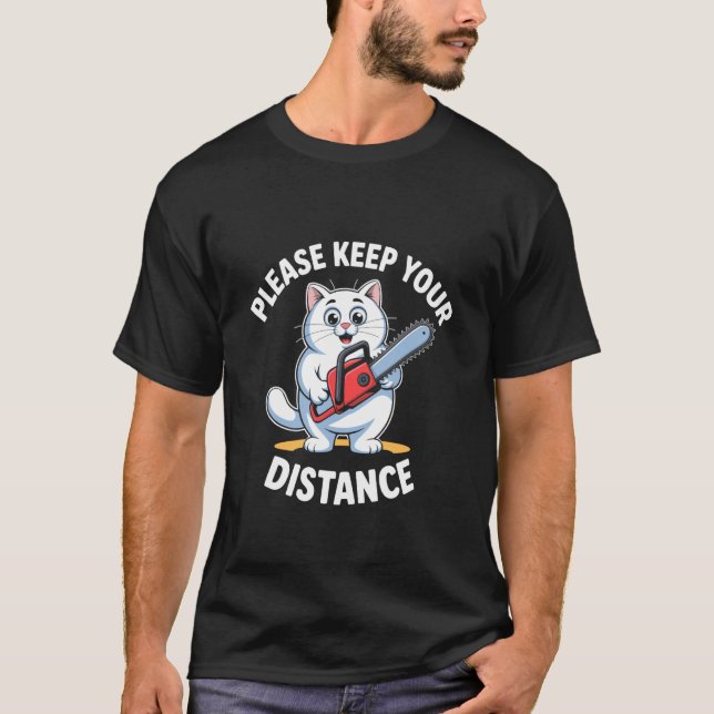 Vänligen Håll Ditt Avstånd Rolig Katt T Shirt (Framsida)