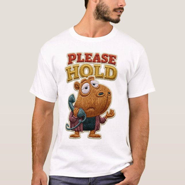 Vänligen Håll Rolig Capybara Broderad Lapp Present T Shirt (Framsida)