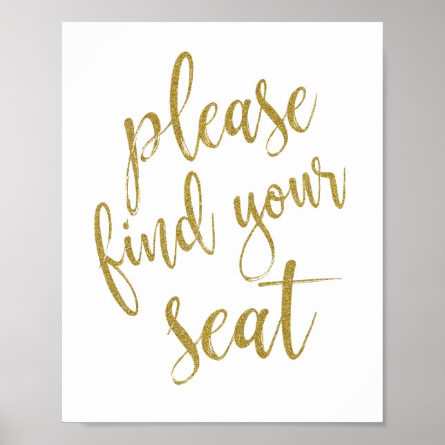 Vänligen Hitta Din Plats Glitter 8x10 Bröllopsskyl Poster (Framsidan)