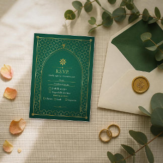 Vänligen svara Emerald Gold Islamic bröllop RSVP OSA Kort