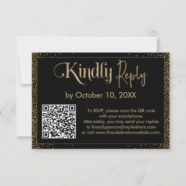 Vänligen svara på Festive Confetti QR-kod på svart OSA Kort (Framsida)
