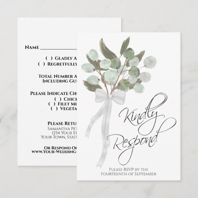 Vänligen svara på Rustic Eucalyptus Bouquet Bröllo OSA Kort (Fram/baksida)