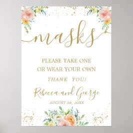 Vänligen ta en mask bröllopsskylt blomster poster