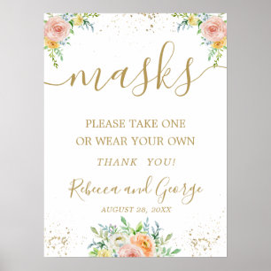 Vänligen ta en mask bröllopsskylt blomster poster