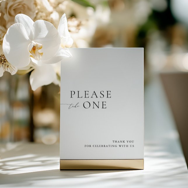Vänligen ta en minimalistisk bröllopspresent skylt inbjudningar (Please Take One Minimalist Wedding Favor Sign)