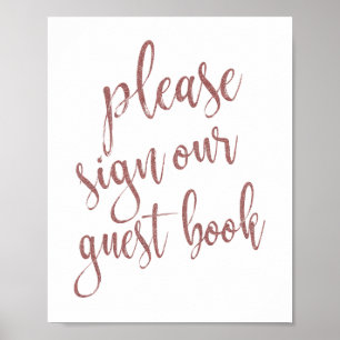 Vänligen underteckna vår gästbok Rosa Guld Glitter Poster