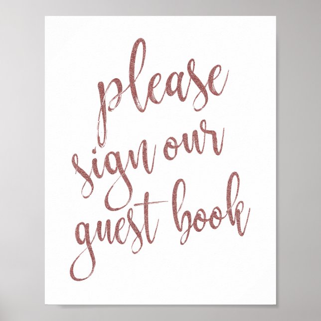 Vänligen underteckna vår gästbok Rosa Guld Glitter Poster (Framsidan)