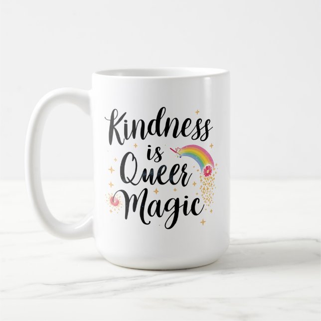 Vänlighet är queer magi regnbåge citat LGBTQ+ Kaffemugg (Vänster)