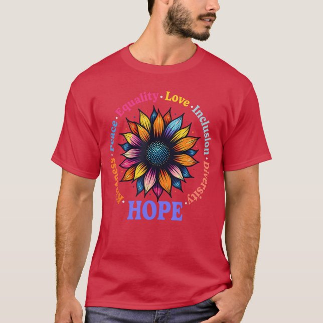 Vänlighet Fred Jämlikhet Kärlek Hopp Mångfald Männ T Shirt (Framsida)