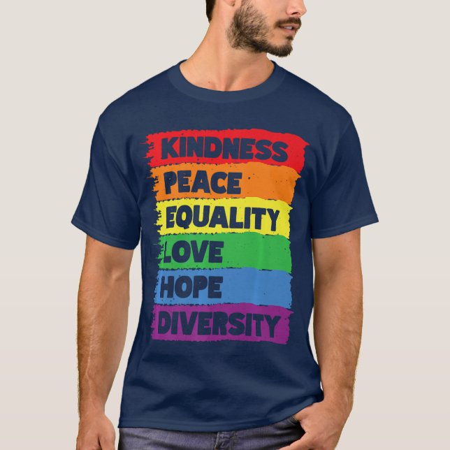 Vänlighet Fred Jämlikhet Kärlek Hopp Mångfald Pris T Shirt (Framsida)