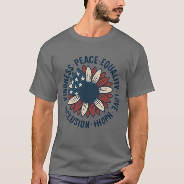 Vänlighet – Fred – Jämlikhet – Kärlek – Inkluderin T Shirt (Framsida)